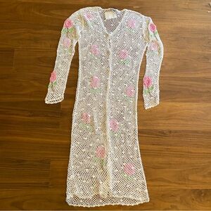 Boston Proper Floral Crochet Maxi Dress Cover Up Size S